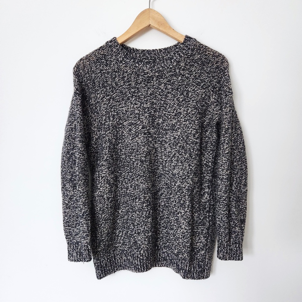 Mango Metallic Gray Chunky Knit Sweater Crew Neck Pullover Silver Medium
